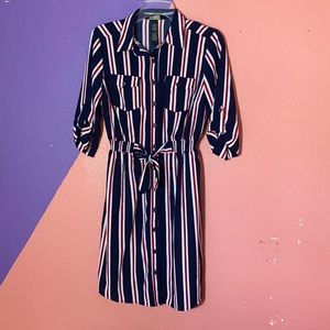 Dress,Navy Blue,Red,White,button down, collar